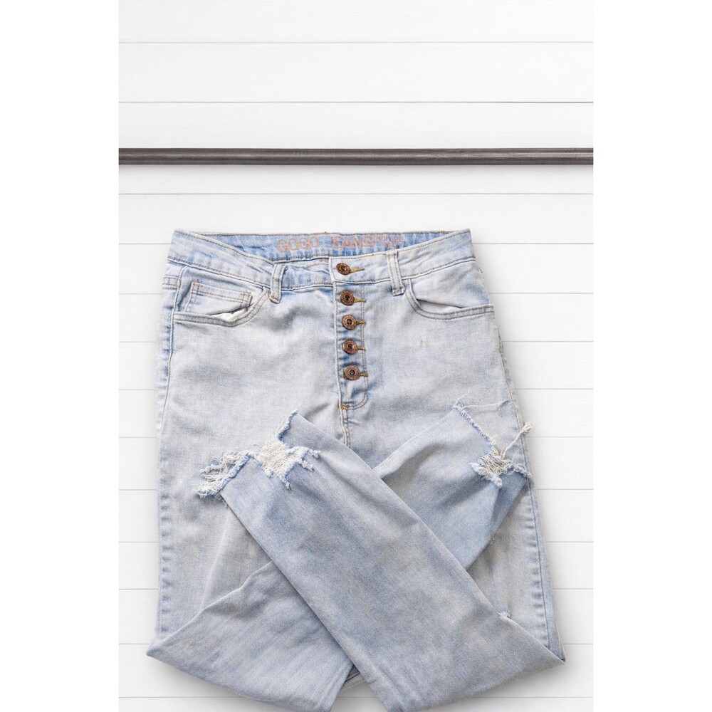 Gogo Jeans USA Junior Girls Size 11 Light Wash Distressed Button Fly Jean